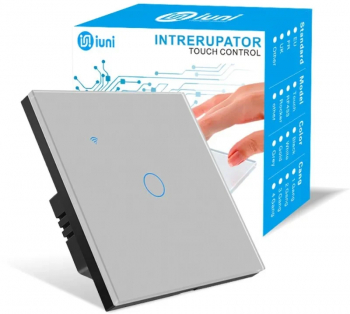 Intrerupator smart touch WiFi Sticla securizata iUni 1G 10A Control vocal Smart Life / Tuya LED Silver 