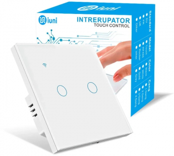 Intrerupator smart touch WiFi Sticla securizata iUni 2G 10A Control vocal Smart Life / Tuya LED