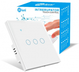 Intrerupator smart touch WiFi Sticla securizata iUni 3G 10A Control vocal Smart Life / Tuya LED 