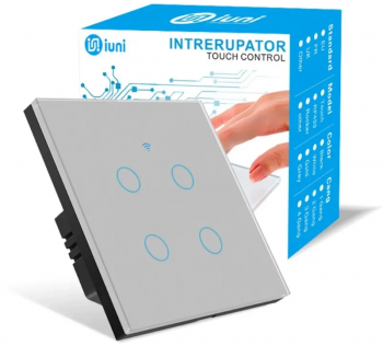 Intrerupator smart touch WiFi Sticla securizata iUni 4G 10A Control vocal Smart Life / Tuya LED Silver 