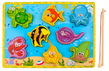 Joc din lemn cu pestisori Zola® magnetic cu undita multicolor 
