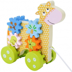 Jucarie interactiva de tras Zola® din lemn model girafa multicolora 18x7.5x14.5 cm 