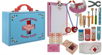 Jucarie trusa de doctor stomatolog Zola® din lemn cu accesorii 43 de piese 25 x 20 x 8.5 cm 