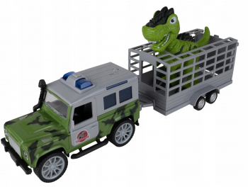 Masina de teren Jeep cu remorca si dinozaur Zola® efecte sonore si luminoase scoate aburi rece care imita ceata 