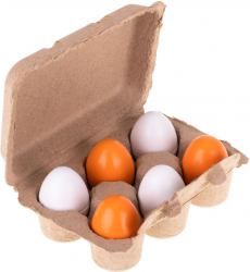 Oua de jucarie Zola® detasabile cu galbenusuri din lemn 6 buc si cutie depozitare 15.5x10x6 cm 