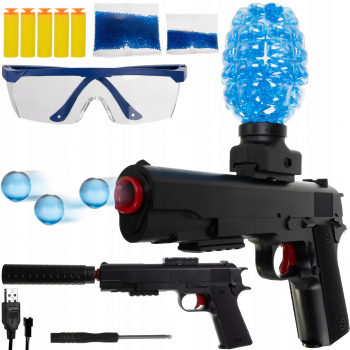 Pistol de jucarie cu amortizor Zola® 6000 bile din gel 5 gloante din spuma tragere in rafala incarcator usb ochelari protectie i 