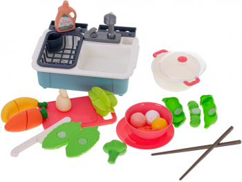 Set de bucatarie pentru copii Zola® chiuveta cu accesorii de gatit cu velcro din plastic multicolore 