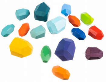 Set Montessori Creativ 16 pietre colorate Zola® joc de stivuit si de echilibru diferite marimi si culori lemn 