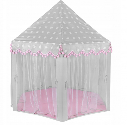 Cort de joaca pentru copii Zola® cu perdele gri cu alb inaltime totala 140 cm 