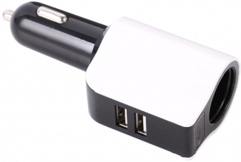 Incarcator auto Zola® 2xUSB SI 1 x priza bricheta 12-24V 9.5x4.5x3.3 cm alb/negru 