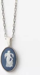 Pandantiv oval din jasper blue si lantisor placat cu platina 