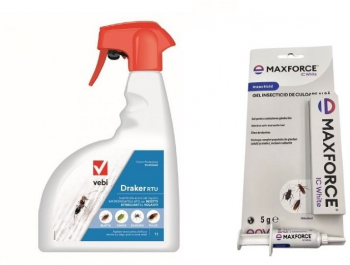 Set Insecticid profesional Gel Bayer Max Force 5 gr +Draker RTU 1 L anti gandaci de bucatarie si canalizare furnici purici tantari 