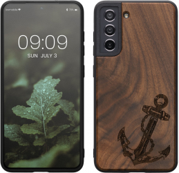 Husa kwmobile pentru Samsung Galaxy S21 FE Lemn Maro/Negru 56172.04 