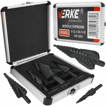 Set 3 burghie freza conica metal in trepte 4-32mm V05052 