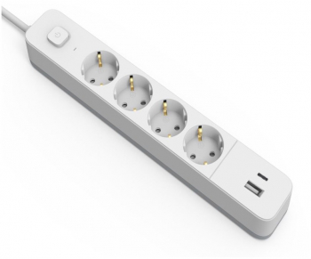 Prelungitor Entac cu intrerupator 4 prize 1x USB-A 2.4A 1xUSB-C 2.4A IP20 H05VV-F3G1.5mm cordon 1.5m Alb 