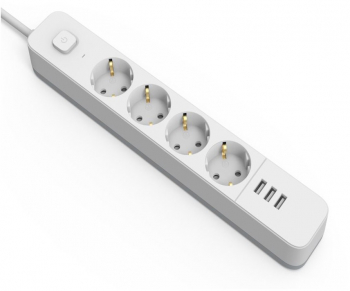 Prelungitor Entac cu intrerupator 4 prize 3x USB-A 2.4A IP20 H05VV-F3G1.5mm cordon 1.5m Alb 