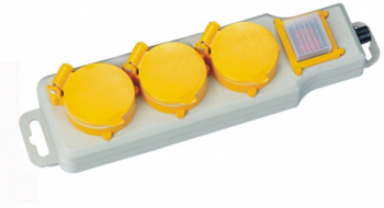 Prelungitor Entac O1 cu intrerupator 3 prize cu capac IP44 H05VV-F3G1.5mm cordon 1.5m Alb/Galben 