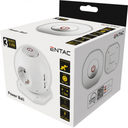 Prelungitor Entac Power Ball cu intrerupator protectie copii 3 prize 2x USB 5W 2.1A H05VV-F3G1.5mm cordon 1.5m Alb 