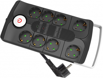 Prelungitor Entac SP8 cu intrerupator protectie supratensiune 8 prize IP20 H05VV-F3G1.5mm 1.5m Negru