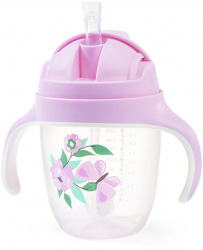 Biberon cu pai si manere 240 ml BabyOno Sippy Cup 1464 05 Roz 