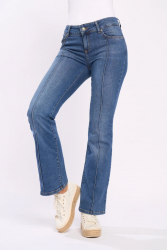 Blugi dama drepti cu aspect usor decolorat Culoare MID BLUE Marime W27 L32 LEE COOPER 