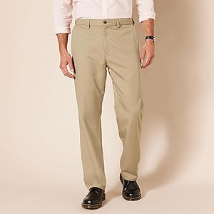 Pantaloni de costum pentru barbati Amazon Essentials cu front plat cu talie extensibila croiala clasica marime 31w cu 34L 