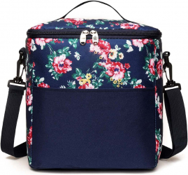 Geanta termica pentru picnic Zola® inchidere fermoar capacitate 11 L 26x14x28 cm bleumarin cu flori 