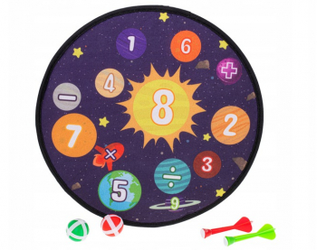 Joc darts pentru copii Zola® 2 sageti si 2 bile cu velcro model planete 36 cm 