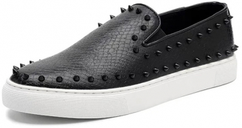 Pantofi Barbati Zamo® Catamo din Piele Ecologica Imitatie Reptila si Tinte fara Inchidere Negri Marime 42EU