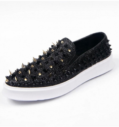 Pantofi Barbati Zamo® Zermatt din Piele Ecologica cu Scilipici si Tinte Negre fara Inchidere Negri Marime 41EU