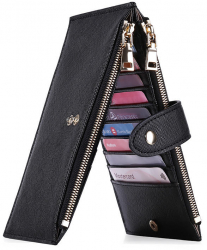 Portofel Slim dama piele ecologica blocare RFID negru 18 5x11x1cm 