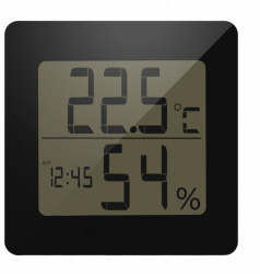 Termometru si higrometru digital Zola® de camera cu ceas negru 20-90 