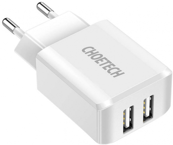 2x USB Power Charger Choetech C0030 White 