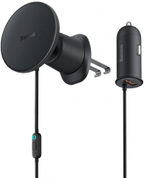 Baseus Magnetic Car Holder with USB-A Charger 40W Black 