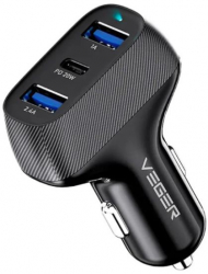 Incarcator auto rapid 2x USB 2.0 + 1x USB-C negru
