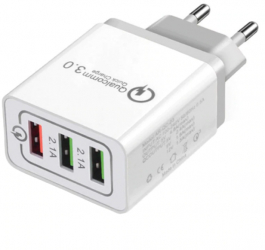 Incarcator Klausstech Cu 3 Porturi Usb Compatibil Cu Toate Porturile Usb Fast Charger 5.1 A Alb 