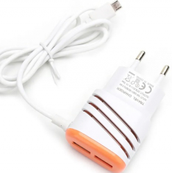 Incarcator pentru telefon mobil cu 2 porturi USB albportocaliu 