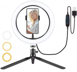 Lampa Circulara Led 15 W 10 5 V Usb Suport Telefon Trepied 50 Cm 