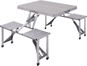 Masa Si Scaune Pliabile Aluminiu Destinat Pentru 4 Persoane Ideal Pentru Picnic Si Camping Argintiu