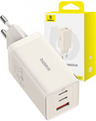 Wall Charger Baseus GaN5 Pro 2x USB-C + USB 65W + 1m Cable White 