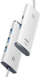 Adaptor HUB Baseus Lite cu 4 porturi 4 x USB 3.0 225mm cablu Alb 