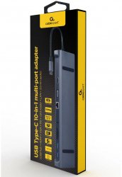 Docking station Gembird 10-in-1 USB-C x 1 USB-A 3.1 x 3 HDMI x 1 VGA x 1 RJ45 x 1 PD 87W SD microSD Audio Argintiu A-CM-COMBO10-01 