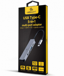 Docking station Gembird 5-in-1 USB-C x 1 USB-A 3.1 x 1 USB-A 2.0 x 1 HDMI x 1 PD 87 W audio Argintiu A-CM-COMBO5-02 