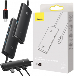 HUB USB Baseus Lite WKQX030401 4 porturi USB 3.0 Type-C lungime 1m negru 