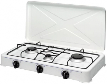 Aragaz Cu 3 Ochi Tip Plita Cu Capac Tabla Emailata Robinet De Gaz Cu Siguranta 2300w/1600w/900w Consum 0 380 Kg/h 30 Mbar Alb 