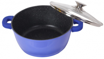 Cratita Marmorata Cu Capac Din Sticla Termorezistenta Capacitate 3.9 L Manere Din Aluminiu Turnat Diametru 24 Cm Inaltime 10.9 Cm Inte 