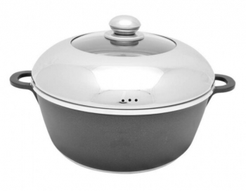 Oala Cu Capac 20 Cm / 2.9 L Aluminiu Greu De Calitate Superioara Fund In Spirala Simplu De Folosit Compacta Si Ergonomica Negru/argint 