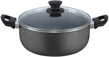 Oala Cu Capac Aluminiu Interior Teflon Capac Din Sticla Termorezistenta Manere Din Bachelita Capacitate 3l Diametru 24 Cm Design Comp 