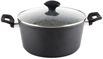 Oala Cu Capac Oala Din Aluminiu Capac Din Sticla Termorezistenta Interior Din Granit Capacitate De 6l Diametru De 28cm Negru 