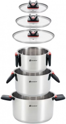 Set 3 oale cu capac 6 piese Schmitter inductie inox 16x10cm/1.9L 20x12.5cm/3.6L 24x16.5cm/7L 